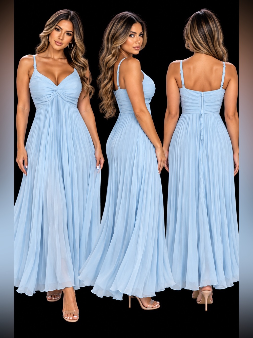 Serene Powder Blue Pleated Maxi Dress